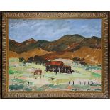 California Landscape with Stable, oil on canvas, signed indsitinctly "Mattsan(?)" lower left, 20th