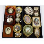 (lot of 15) Framed miniature portrait group, most depicting classically dressed sitters, with molded