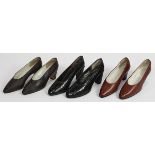 Three pairs of Robert Clergerie, Silvia Fiorentina, and French Christian Dior couture dress shoes,