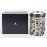 Verdura silvered finised modern vase having a polished collar set above a woven cylindrical form, in