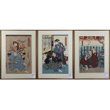 (lot of 3) Japanese woodbloock prints, 19th century, Utagawa Toyokuni (Japanese, 1786-1865),