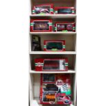 (lot of 7) Five shelves of L.G.B. model train cars and a train set, in original boxes, including