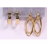 (Lot of 2) Pairs of diamond and yellow gold earrings and jackets comprised of textured and