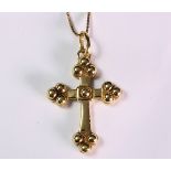 14k yellow gold cross pendant-necklace the cross is adorned with sphere motifs, measuring