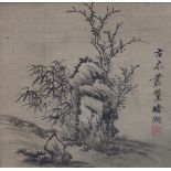 Attributed to Fei Qinghu (Chinese, 18th century), Garden Rock and Bamboo, ink on silk, bearing