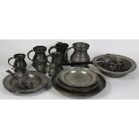 (lot of 24) Pewter table articles, 18th/19th century, comprising: 12 assorted dishes; 7 tankards;