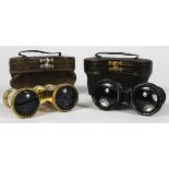 (lot of 2) French LeMaire opera glasses or 'jumelles', each in a fitted leather case, 4"l.