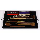 (lot of 10) Japanese four kiseru pipes, three copper yatate (portable brush holder); one ink