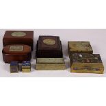 (lot of 9) Group of Chinese boxes, consisting of three wooden ones inset with hardstone plaques; one