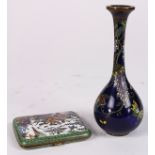 (lot of 2) Japanese cloisonne cigarette (rolled) holder with floral and bird motif, gilt interior;