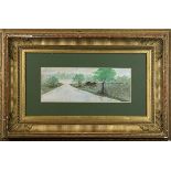 Farm by a River, watercolor, unsigned, 20th century, overall (with frame): 14.5"h x 22.5"w