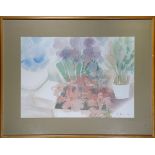 Potted Plants, 1989, watercolor on paper, signed "V. Zann" and dated lower right, overall (with