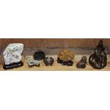 (lot of 5) One shelf of Chinese decorative items, consisting of four scholar's rock of various