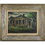 Abandoned House, oil on canvas board, unsigned, 20th century, overall (with frame): 20"h x 24.25"w