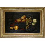 Still Life with Fruit, oil on board, unsigned, 20th century, overall (with frame): 18.25"h x 26.25"