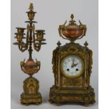 (lot of 2) French E. Godeau Neo-Classical style bronze and marble mantle clock fronted by an