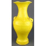 Chinese yellow glazed porcelain vase, trumpet neck with a foliate rim, the shoulder with