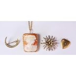 (Lot of 5) Seed pearl, shell cameo, imitation pearl, gold and gold-filled jewelry comprised of one