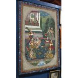 Indian painted textile panel, Gathering of Beauties, unsigned 74.5"h × 49.75"w