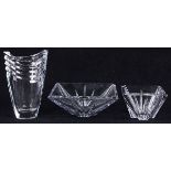 (lot of 3) Lenox crystal centerpiece group, consisting of two tapering square form bowls, together