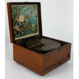 German polyphon music box with one disc, 5.5"h x 10"w x 9"d