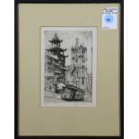 Harriet Gene Roudebush (American, 1908 - 1998), "Chinatown," etching, pencil signed lower right,