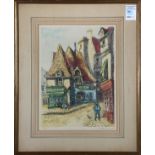 Centre-ville, etching in colors, 19th/20th century, signed indistinctly lower right, edition 28/350,
