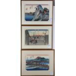 (lot of 3) Utagawa Hiroshige (Japanese, 1797-1858), 'Hakone', 'Sanjo Ohashi, Keishi' and '