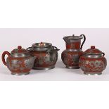 (lot of 4) Set of Chinese zisha ceramic ware, consisting of a teapot, coffee pot, sugar and creamer,