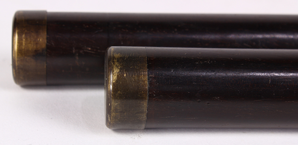 Chinese wooden nunchucks/baton, the two rods linked by a chain and screws together to form a - Image 3 of 4