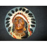 A large cast plaster wall plaque of an American Indian