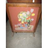 Metamorphic table fire screen with tapestry inlaid panel