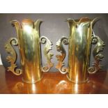 A pair of WWII 25pdr shell case trench art vases