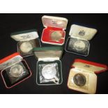 Six silver Crown and Dollar  coins in original boxes
