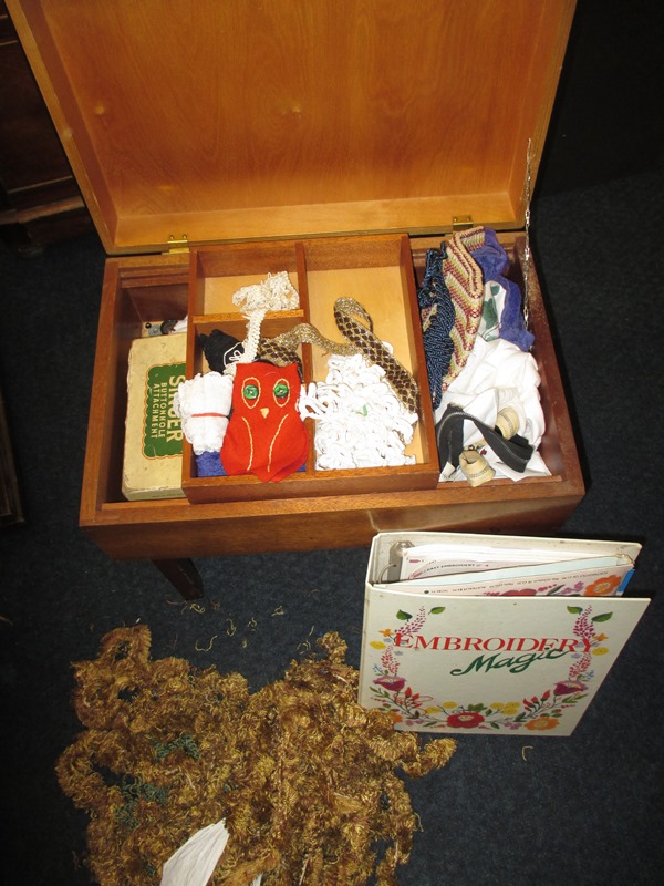 A 1970's sewing box and associated items