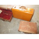 Three small cases inc early Samsonite example plus 3 wicker baskets