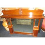 An Edwardian mahogany triple glass over mantle mirror