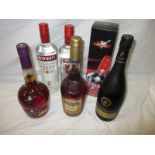 6 bottles of vintage spirits to include a Remy Martin fine champagne cognac