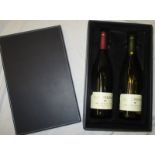 A bottle of vintage La Crema Pinot Noir and Chardonnay in presentation box