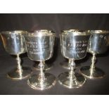 A set of six hallmarked silver Horse racing trophy goblets marked LOUDOUN GALE 1972, approx.