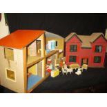 Two vintage dolls houses and an assortment of fittings