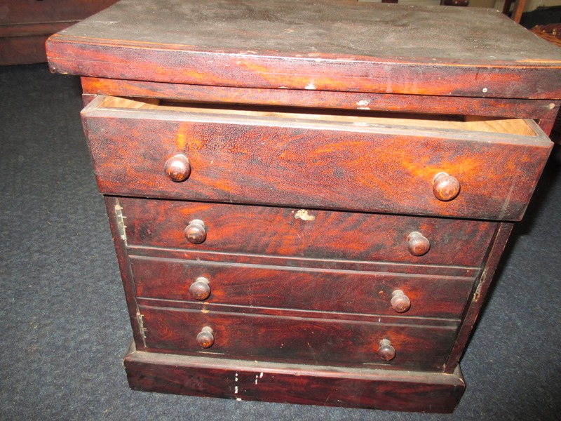 A 19th century stained pine table top cabinet with top drawer and cupboard below