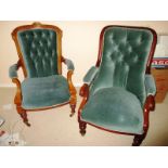 A pair of Show wood upholstered armchairs