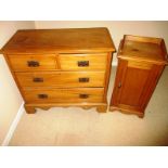A small Satinwood chest of drawers with a matching bedside pot cupboard