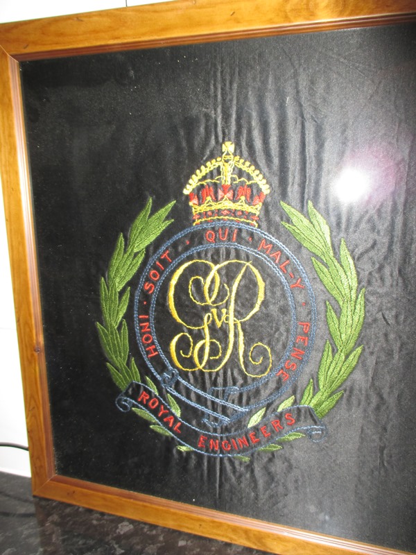 A framed regimental silk for the Royal Engineers