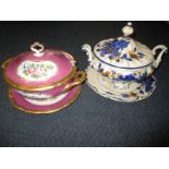 Two tureens with covers and base stands