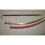 A Sword stick and a decorative sabre