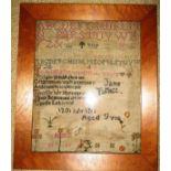 An early 19th century framed sampler by Jane Yullett age 9 dated July 1811