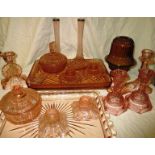 A quantity of glass dressing table items