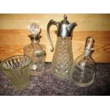 Claret jug, decanters and bottle bucket